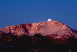 Pikes Peak Moonset and Alpenglow